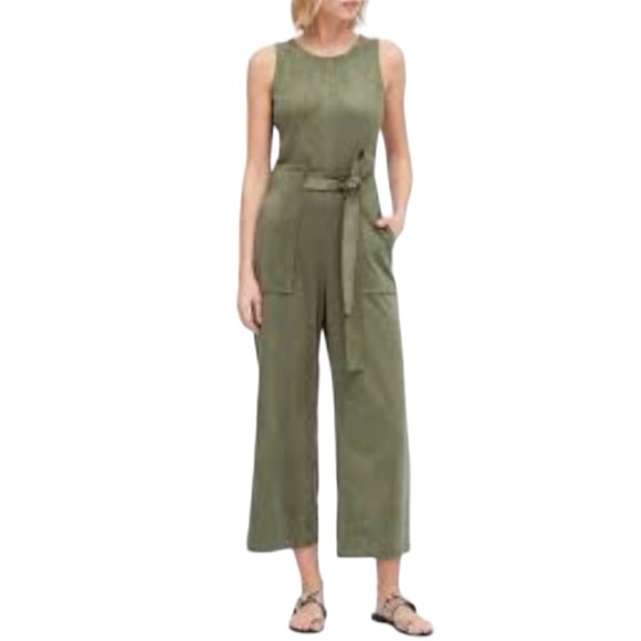BANANA REPUBLIC Olive Green Jumper Romper Belt sz 2P 2 Petite Cropped Work Party - Picture 2 of 7